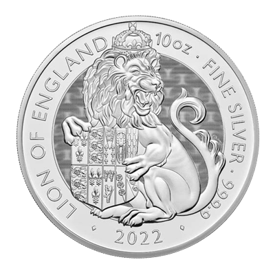 A picture of a 10 oz Tudor Beasts Lion of England Silver Coin (2022)